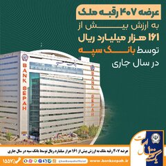 عرضه ۴۰۷ رقبه ملک به ارزش بیش از ۱۶۱ هزار میلیارد ریال توسط بانک سپه در سال جاری