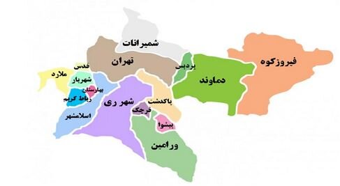 نقشه استان تهران