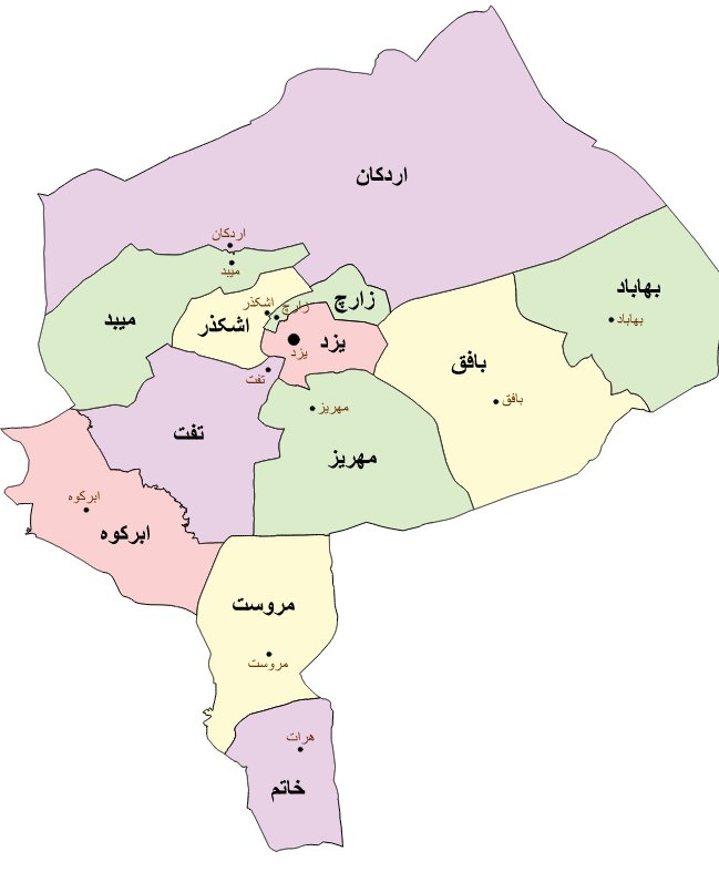 نقشه استان یزد