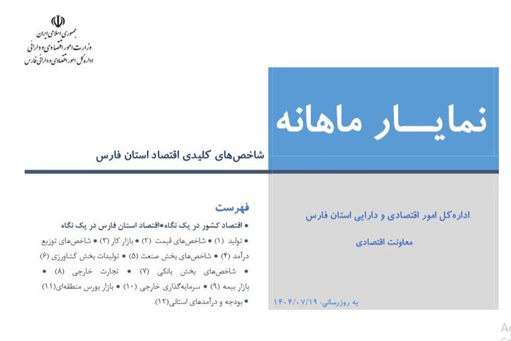 نمایار شاخص های کلیدی اقتصادی استان فارس منتهی به شهریورماه ۱۴۰۴