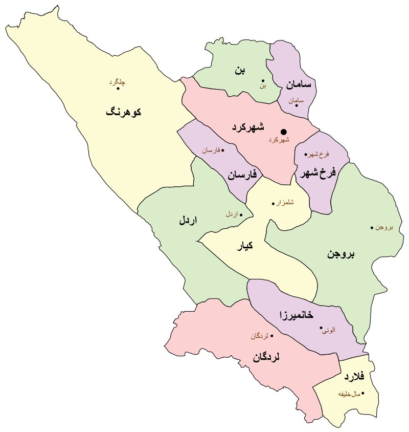 نقشه استان چهار محال بختیاری