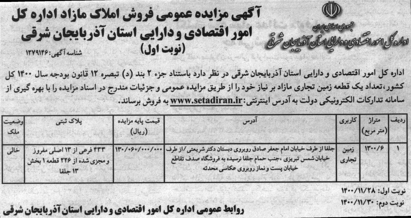 مزایده املاک مازاد استان