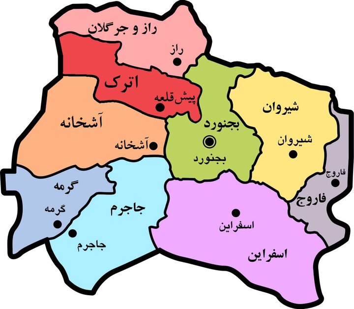 نقشه استان خراسان شمالی