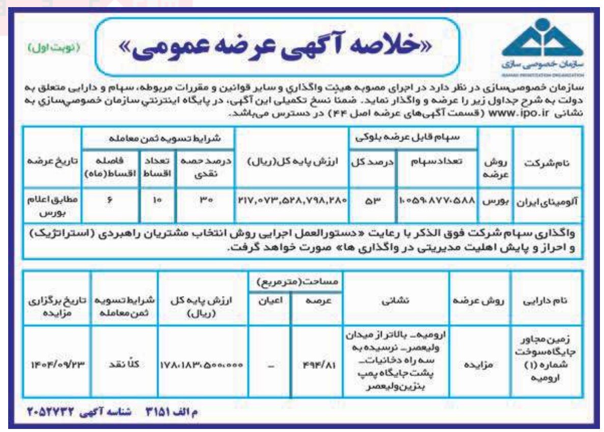 عرضه و واگذاری اموال دولتی از طریق مزایده عمومی