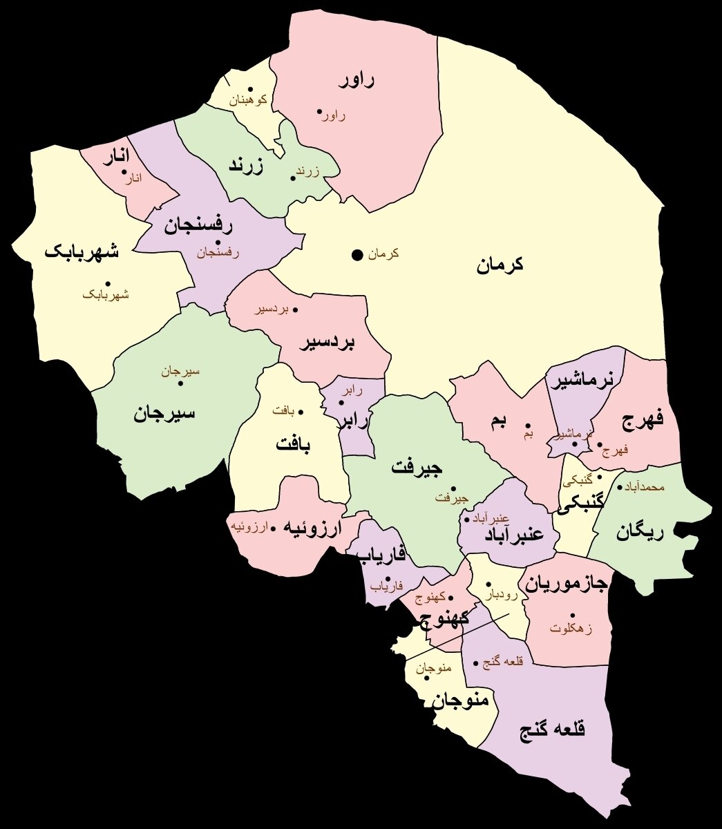 نقشه استان کرمان