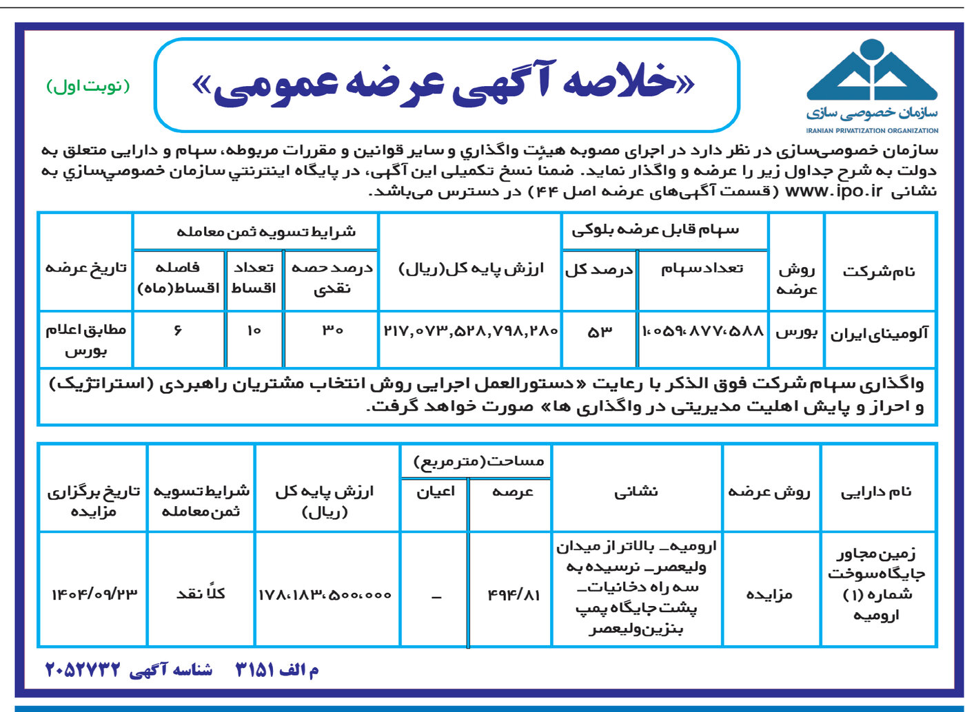آگهی واگذاری زمین| سازمان خصوصی‌سازی