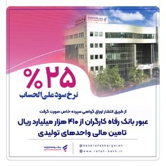 عبور بانک رفاه کارگران از ۴۱۰ هزار میلیارد ریال تامین مالی واحدهای تولیدی