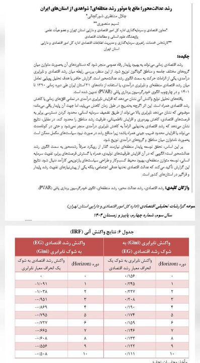 رشد عدالت‌محور؛ مانع یا موتور رشد منطقه‌ای؟ شواهدی از استان‌های ایران