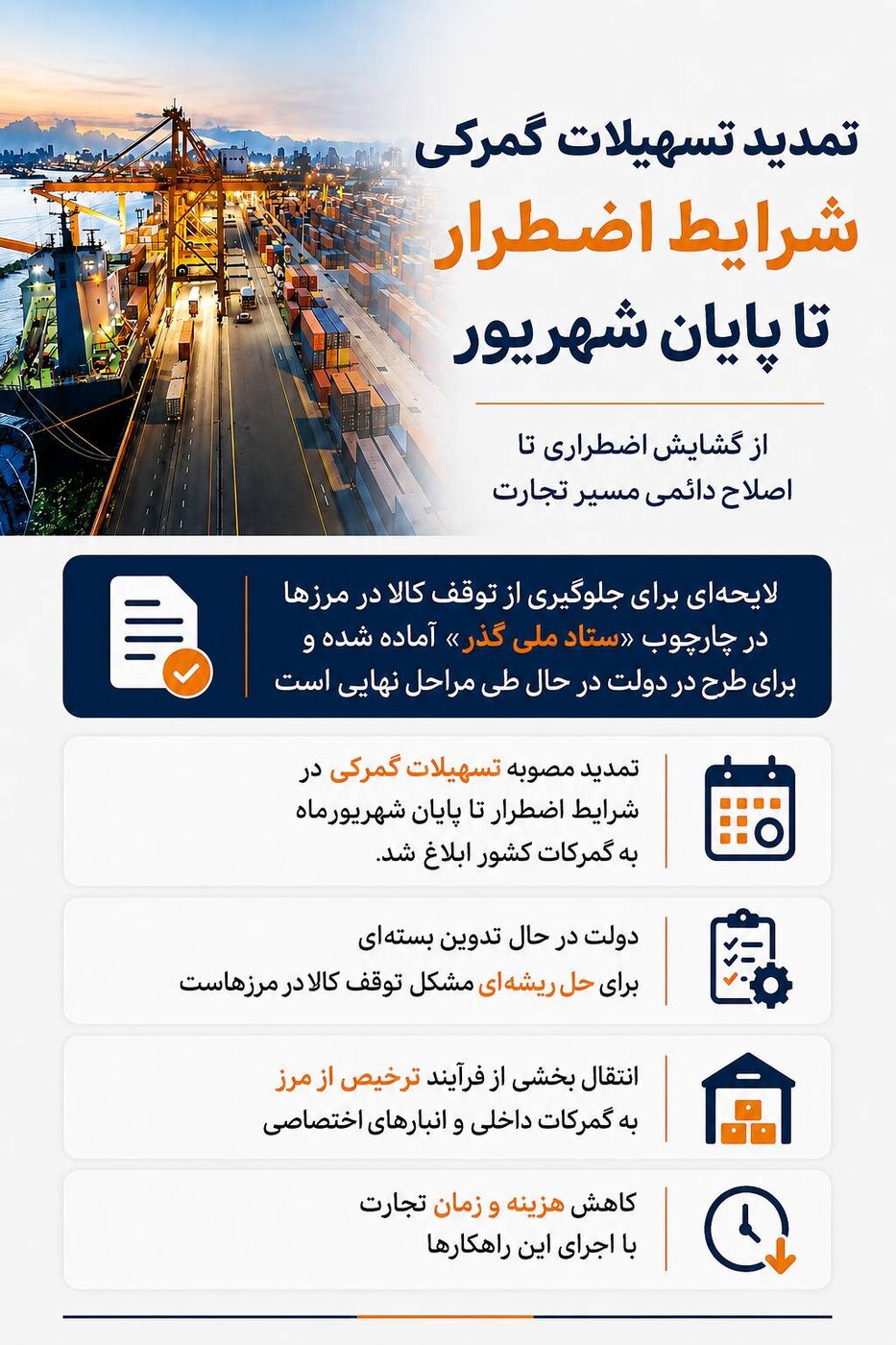 تمدید تسهیلات گمرکی شرایط اضطرار تا پایان شهریور