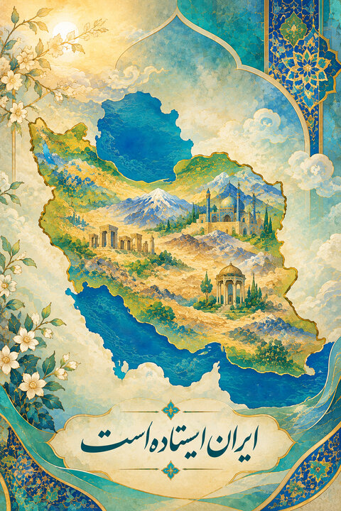 عکس نوشته ایران ایستاده است