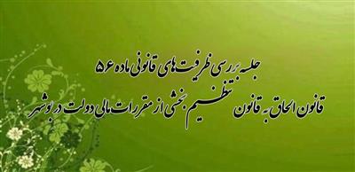 جلسه بررسی ظرفیتهای قانونی ماده ۵۶ قانون الحاق به قانون تنظیم بخشی از مقررات مالی دولت در بوشهر